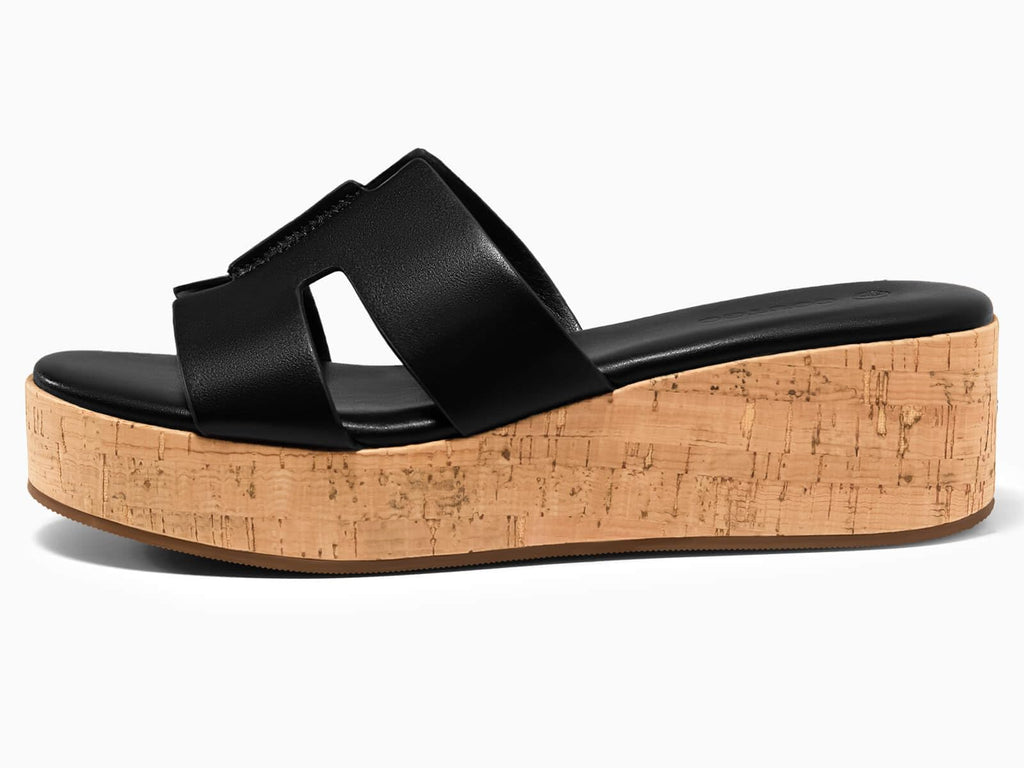 Coutgo Women's Platform Wedge Sandals Open Toe Slip On Slides Cork Heeled Cutout Comfortable Summer Shoes
