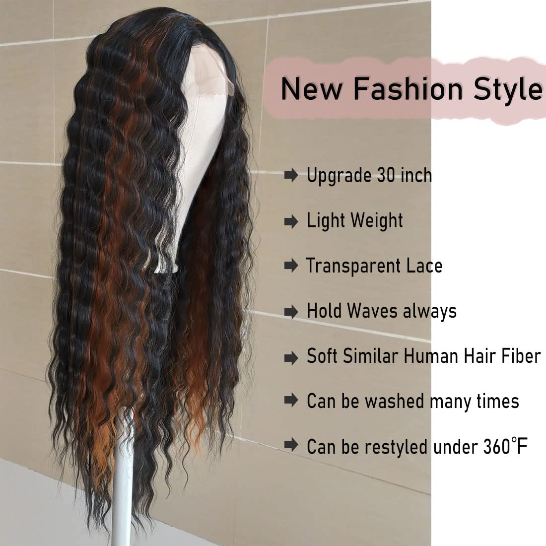 INSTASTYLE 30 Inch Synthetic Curly Wigs for Women Long Black Hair Wig Lace Front 4" Simulated Scalp Natural Loose Deep Wave Crimps Curls Wig As Hair Replacement Wigs 1B