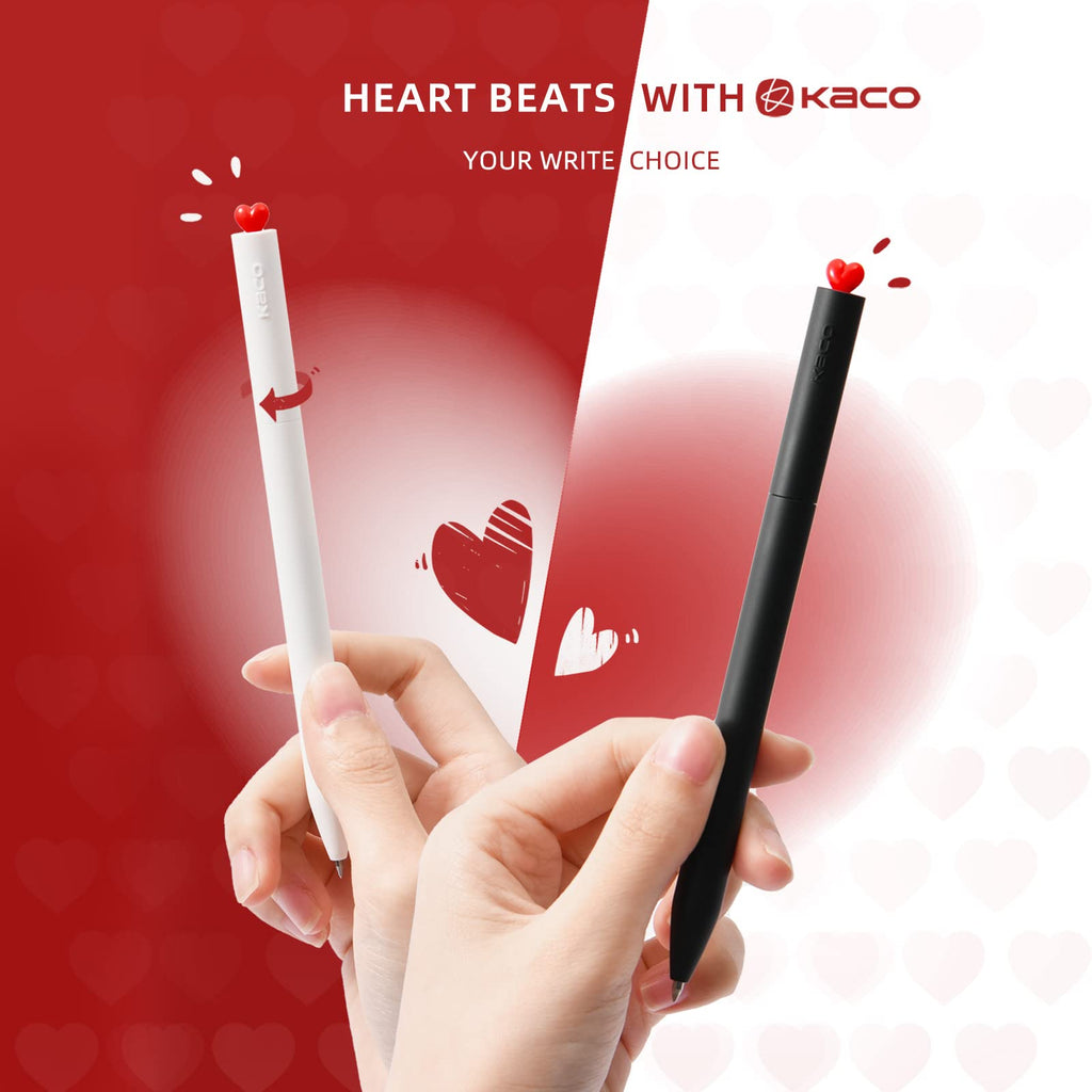 Kaco FIRST Gel Pens, Pack of 2 Pieces Cute Stationery Heart Pen Set with Extra 4 Black Refills Quick Drying Holiday Office Supplies (2 Colors)