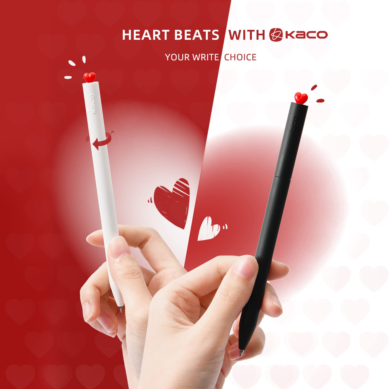 Kaco FIRST Gel Pens, Pack of 2 Pieces Cute Stationery Heart Pen Set with Extra 4 Black Refills Quick Drying Holiday Office Supplies (2 Colors)
