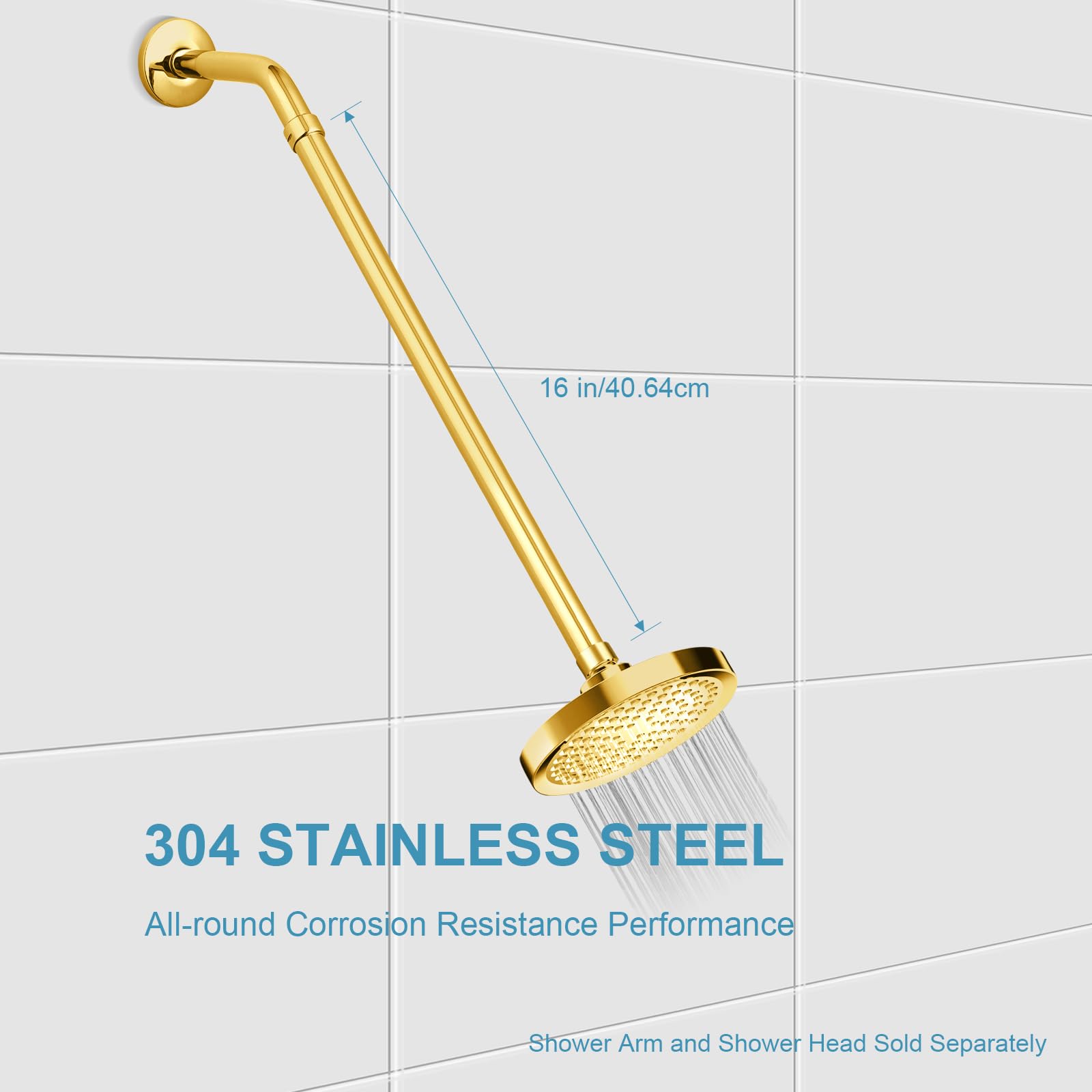 OFFO Shower Head Extension Arm, Shower Arm Extension Shower Head Extender Made of 304 Stainless Steel Shower Pipe Extension, Bright Gold 3 in