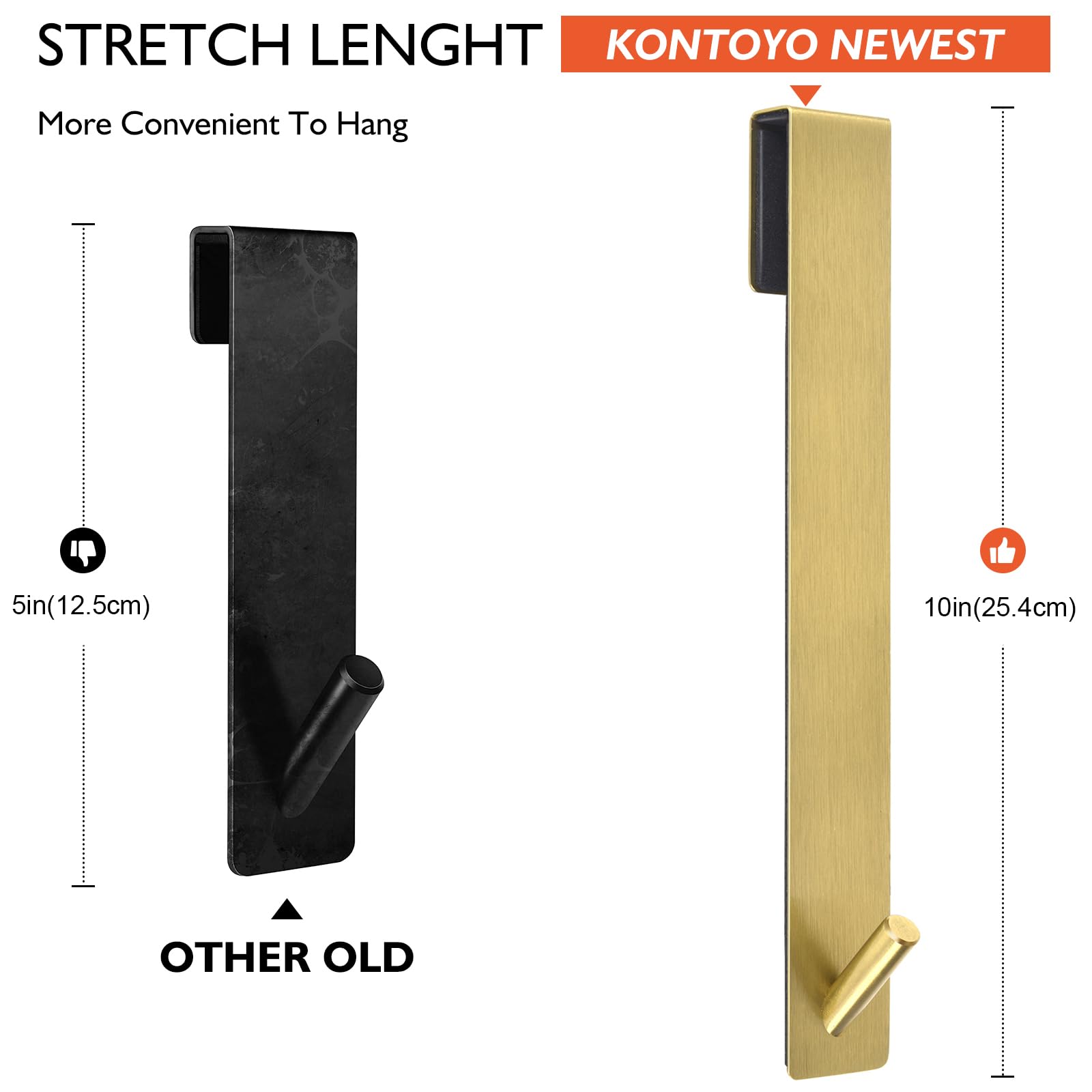 Kontoyo Shower Door Hooks(7.5 Inch),Extended Over Door Hooks for Bathroom Frameless Glass Shower Door,Stainless Steel Towel Hooks,Heavy Duty Rack Hooks for Robe,Towel-2 Pack-Black