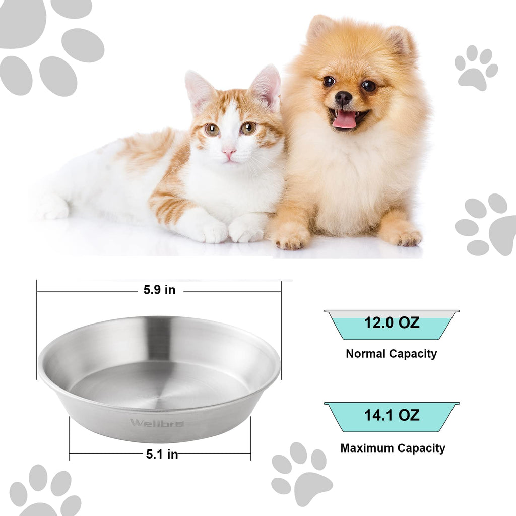 Cat Bowls, Stainless Steel Cat Bowls for Food and Water, Whisker Fatigue Shallow Non-Slip Dishes Plates for Small Dog Puppies Cats