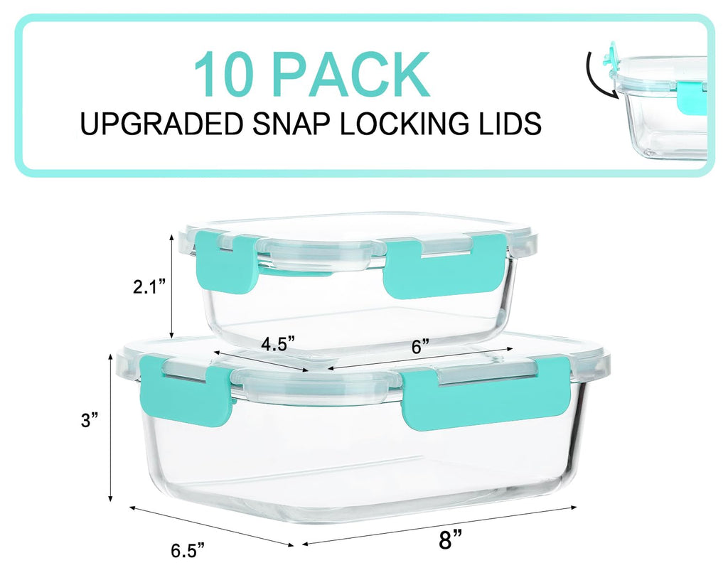 [10-Pack] Glass Meal Prep Containers with Lids, MCIRCO Food Storage Containers with Snap Locking Lids, Airtight Lunch Containers, Microwave, Oven, Freezer and Dishwasher