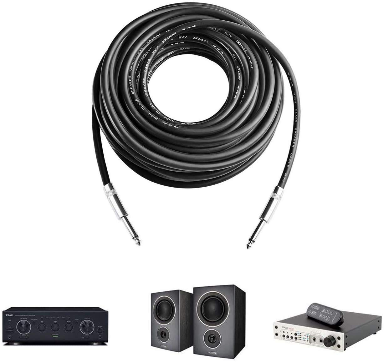 2Pcs 3 Feet Professional Speaker Cables, Pair 3 ft 12 Gauge 1/4 Inch Male Audio Amplifier Connection Heavy Duty Cord Wire