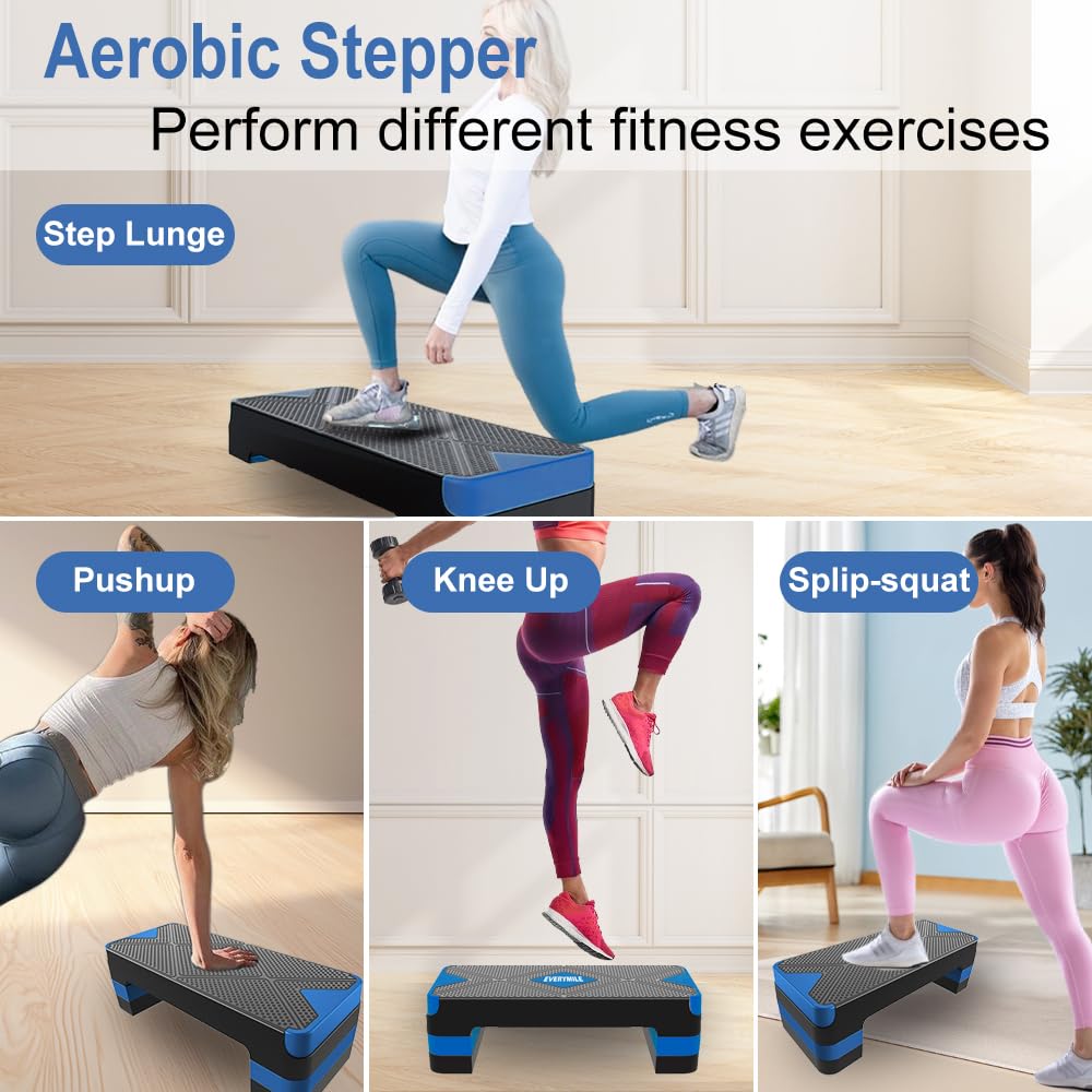 Aerobic Exercise Step, Adjustable Aerobic Stepper for Exercise, Workout Step Platform, Step Up Box, 26.5" Step Deck with 4” 6” 8” Adjustable Height Risers, Women Home Gym Fitness
