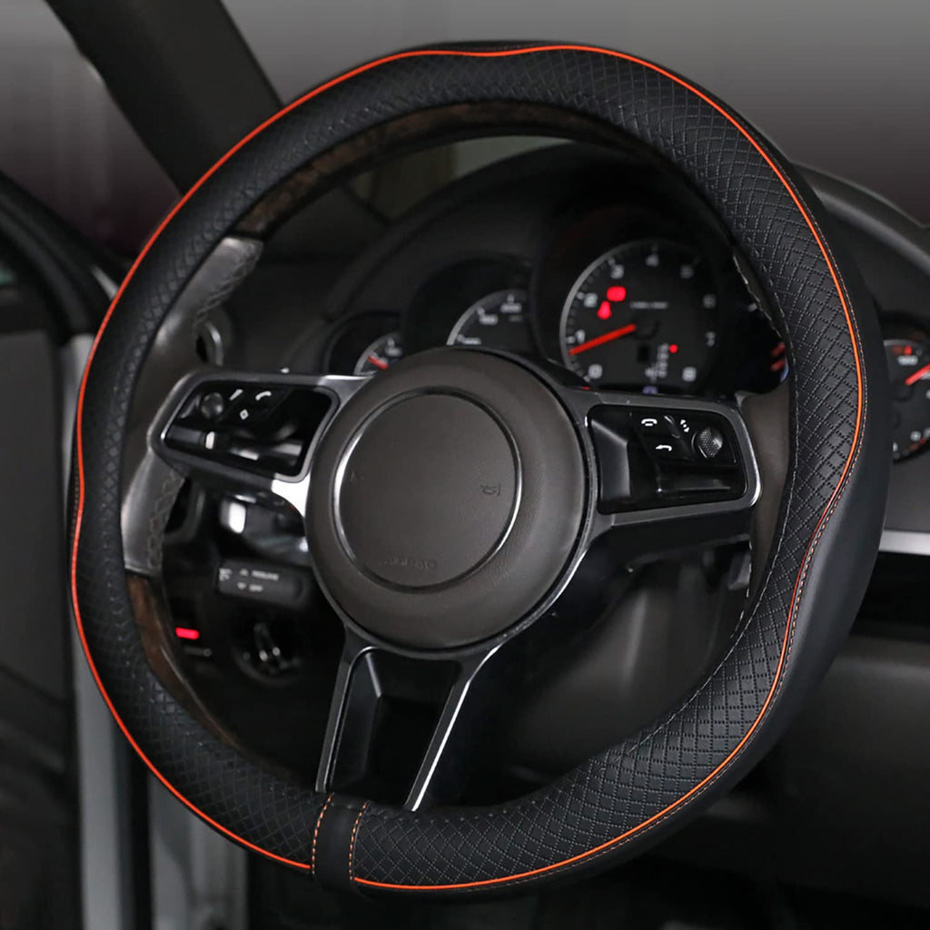 Car Steering Wheel Cover, Anti-Slip, Safety, Soft, Breathable, Heavy Duty, Thick, Full Surround, Sports Style (Black)