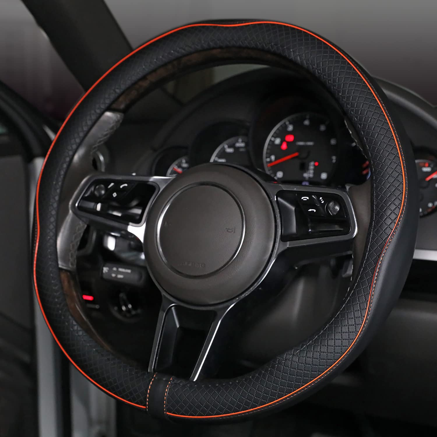 Car Steering Wheel Cover, Anti-Slip, Safety, Soft, Breathable, Heavy Duty, Thick, Full Surround, Sports Style (Black)