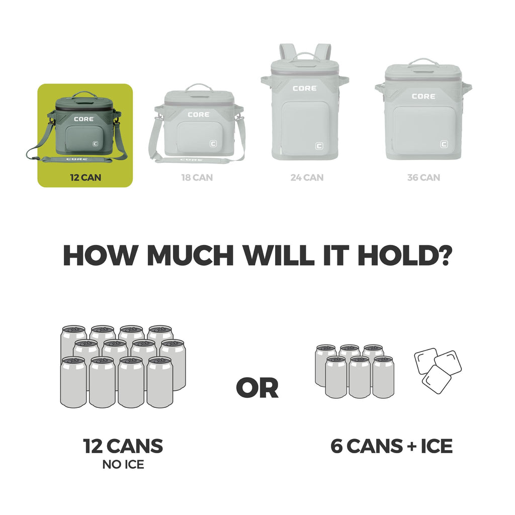 CORE Magnetic Leak Proof Soft Cooler with Waterproof Zipper | Insulated Bag Portable Ice Chest Box | Best Soft Cooler for Food & Beverages for Tailgating, Car Camping, Travel, and Family Beach Picnics