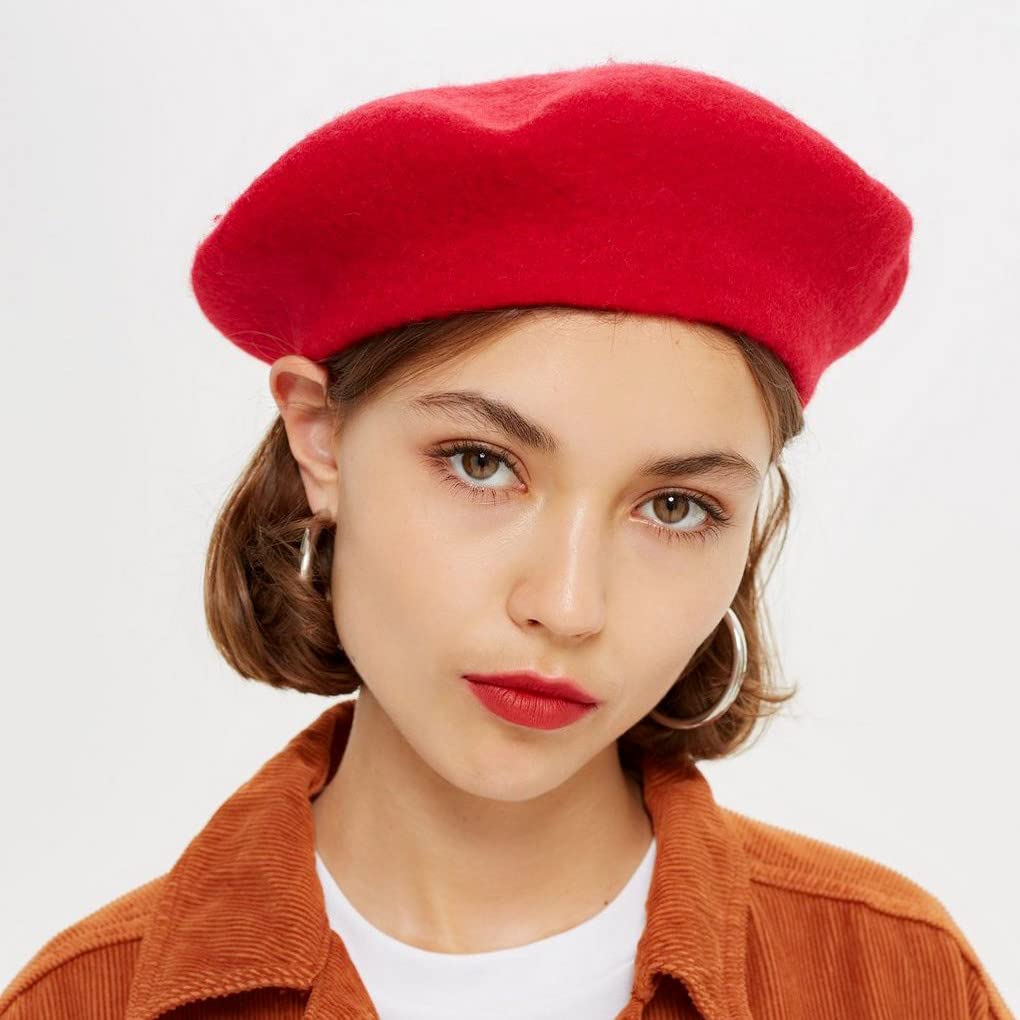 Women French Wool Beret Hats - Solid Color Classic Beanie Winter Cap