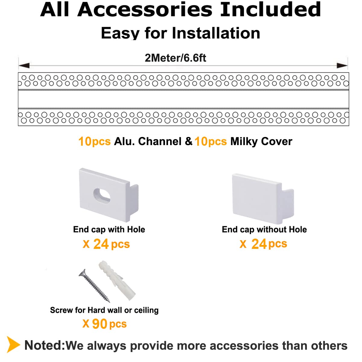 hunhun 10-Pack6.6ft/2Meter Drywall LED Aluminum Channel System with Milky Cover, End Caps and Mounting Clips, Aluminum Profile for LED Strip Light Installations (Single-Edge-6.6ft, 10)
