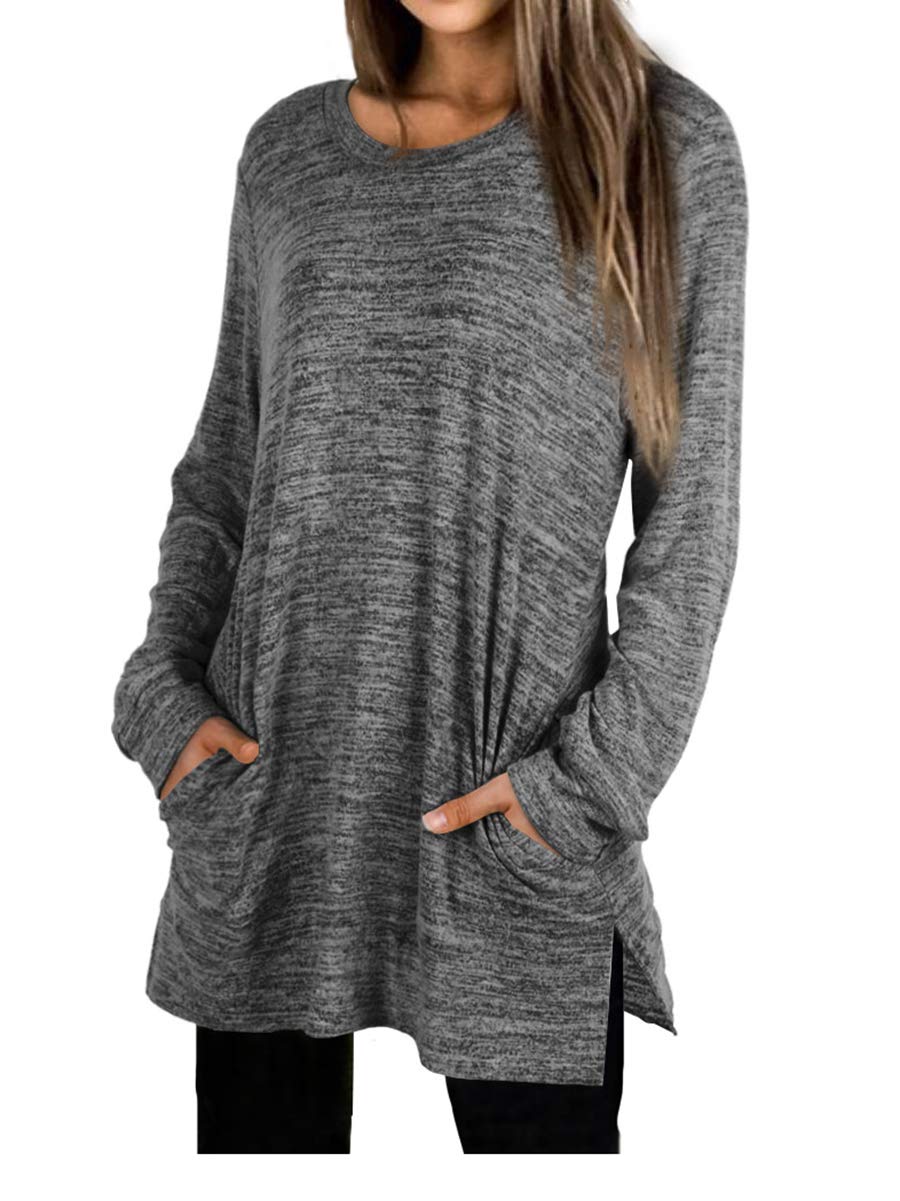 XIEERDUO Womens Casual Sweatshirts Long Sleeve Shirts Oversized With Pocket Tunic Tops S-3XL