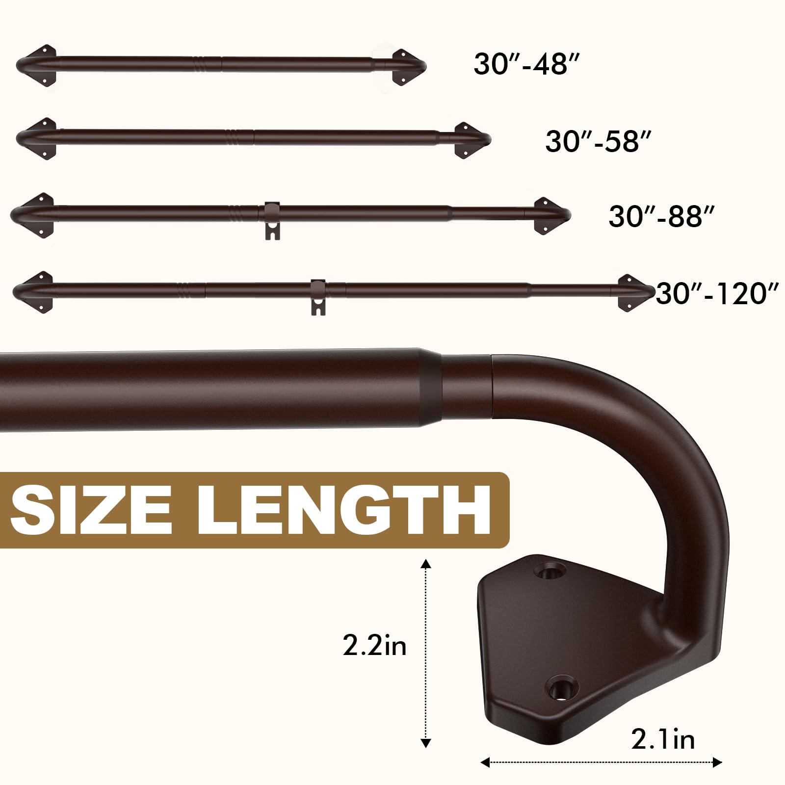 GXOACKJ Black Wrap Around Curtain Rods for Windows 28 to 48 inch, 5/8 inch Industrial Telescoping Blackout Curtain Rods for Bedroom & Outdoor