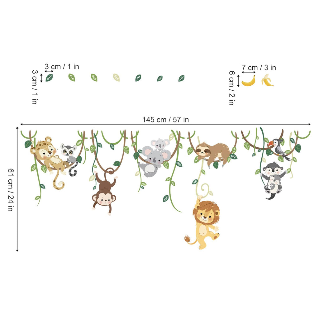 decalmile Jungle Animals Safari Wall Decals Lion Monkey Koala Wall Stickers Baby Nursery Kids Room Toddler Room Wall Decor