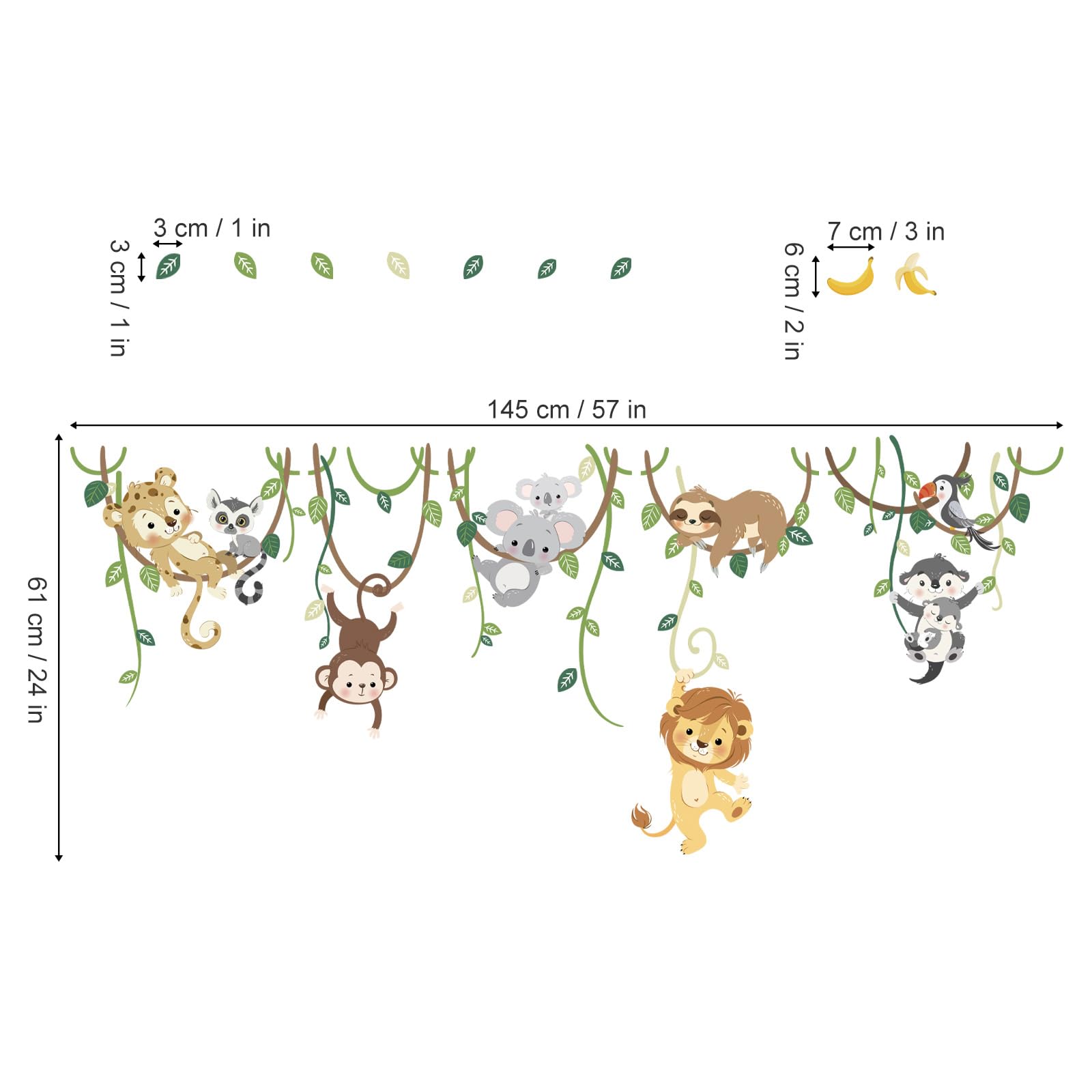 decalmile Jungle Animals Safari Wall Decals Lion Monkey Koala Wall Stickers Baby Nursery Kids Room Toddler Room Wall Decor