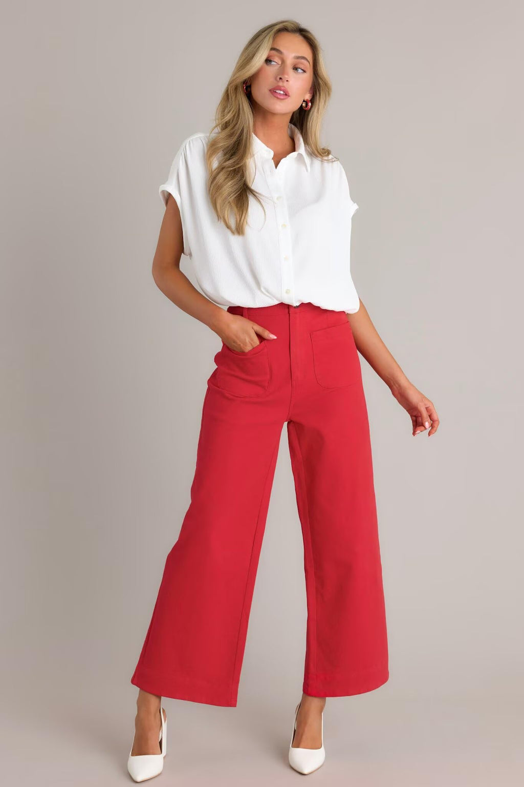 Allimy Women's High Waisted Cropped Wide Leg Jeans Stretchy Loose Denim Pants with Front Patch Pockets
