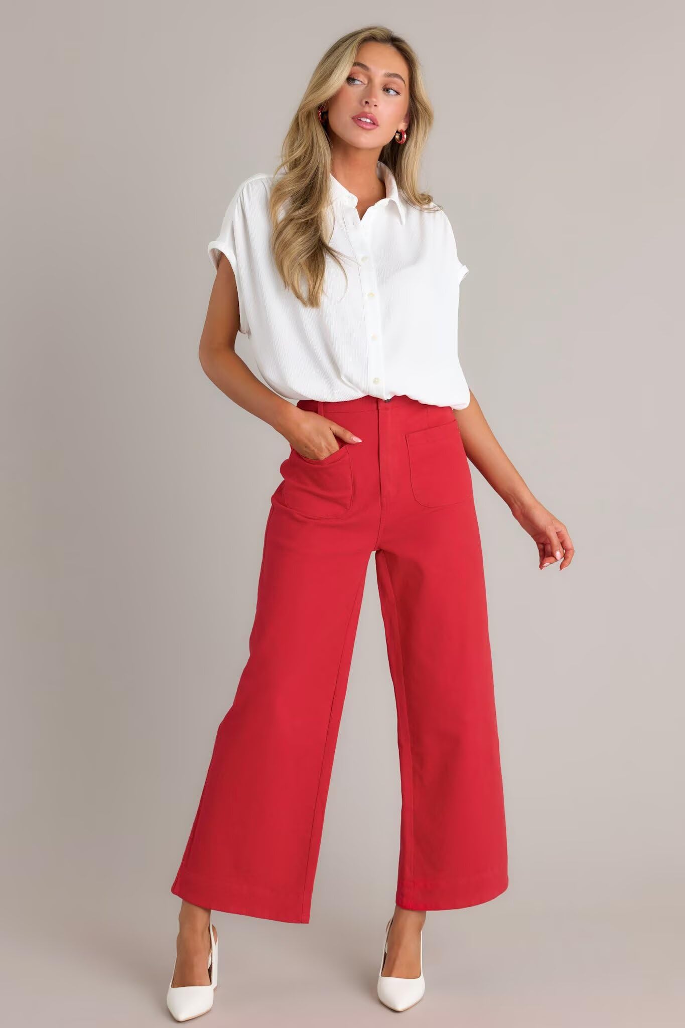 Allimy Women's High Waisted Cropped Wide Leg Jeans Stretchy Loose Denim Pants with Front Patch Pockets