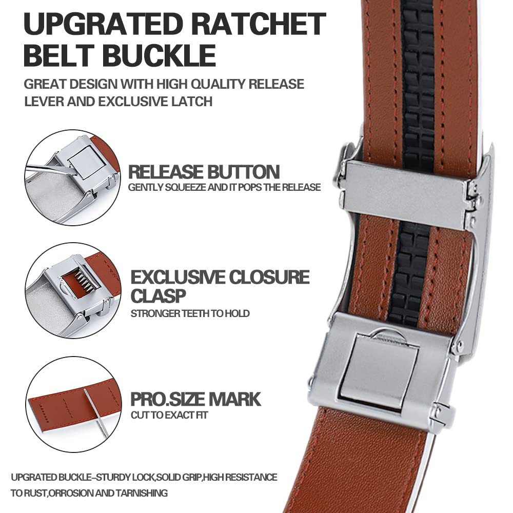 DOOPAI Men's 2 Pack Ratchet Dress Belt - Adjustable 1 3/8" Genuine Leather, Size Length Can Be Cut, With Gift Box