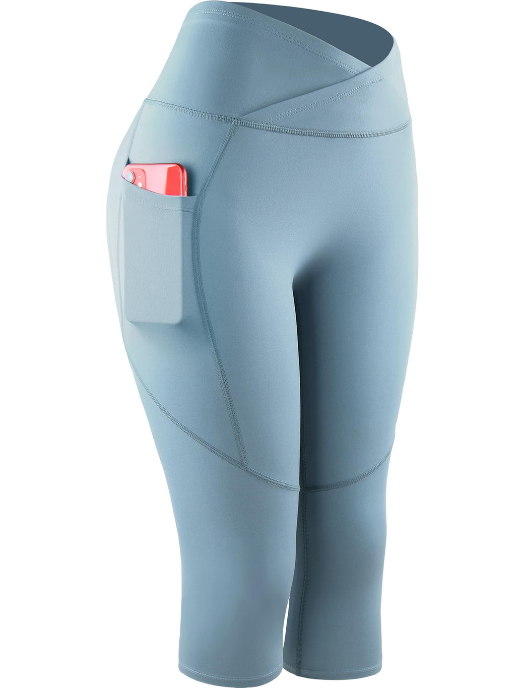 CADMUS Womens High Waist Workout Legging Capris for Yoga w Side Pockets