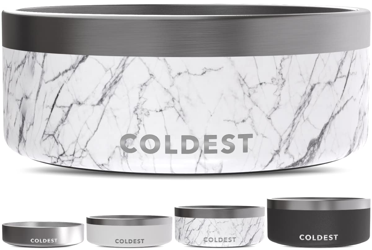 Coldest Dog Bowl - Anti Rust Metal, Non Slip, 3 Layers Insulated Stainless Steel Dog Bowls - Spill Proof & Heavy Duty - Water Bowl for Dogs, Cats & Pets, Dish Washer Safe (21 oz, Mars Red Glitter)