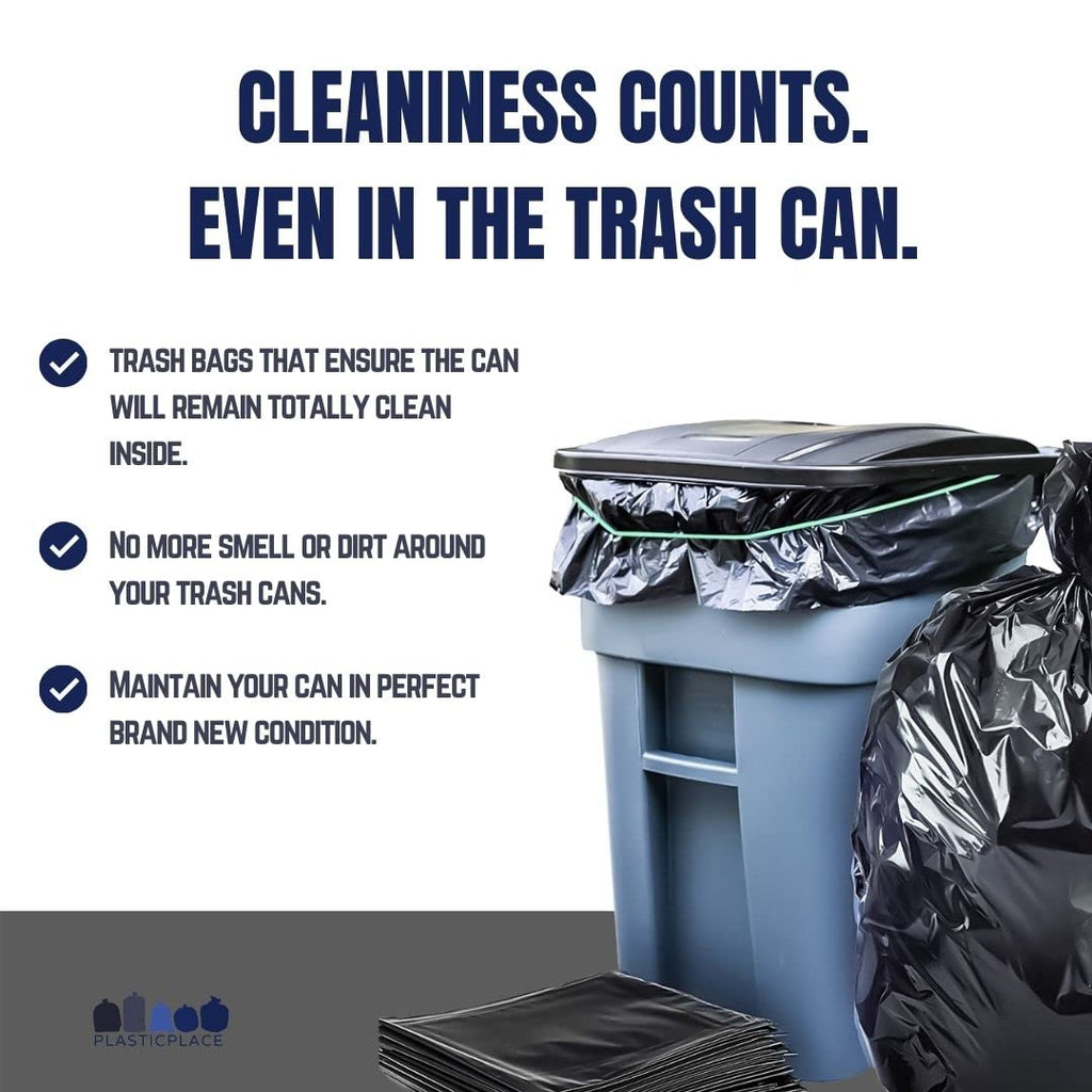 Plasticplace 64-65 Gallon Trash Can Liners for Toter │ 1.5 Mil │ Black Heavy Duty Garbage Bags │ 50” x 60” (25 Count)