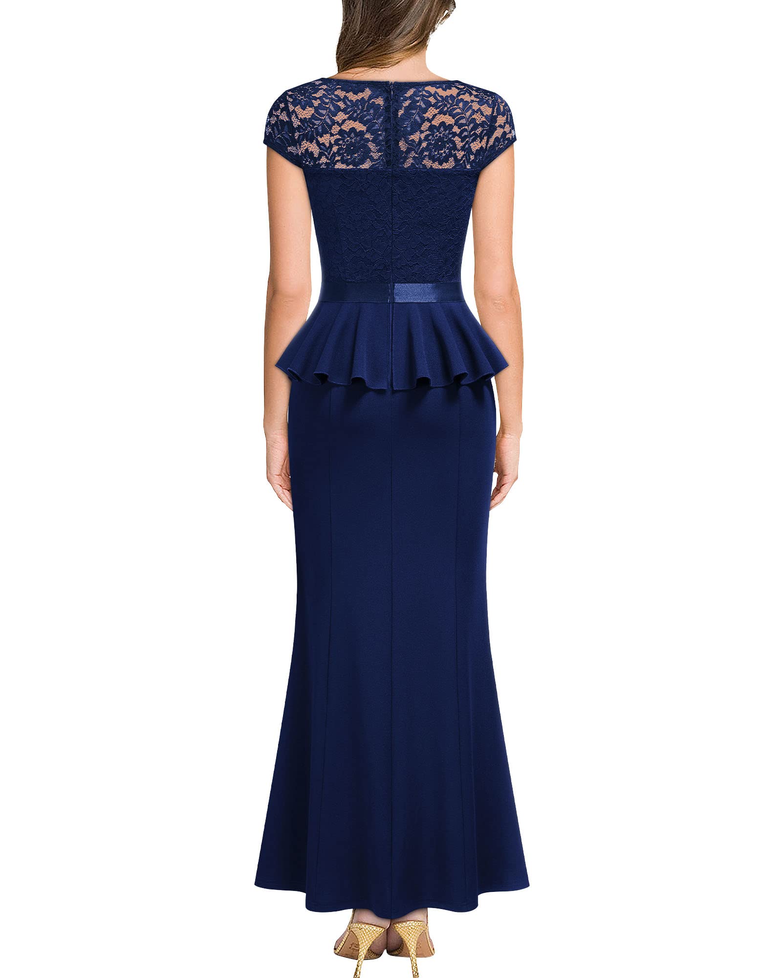 MISSMAY Women's Elegant Floral Lace Ruffle Split Cocktail Party Long Dress