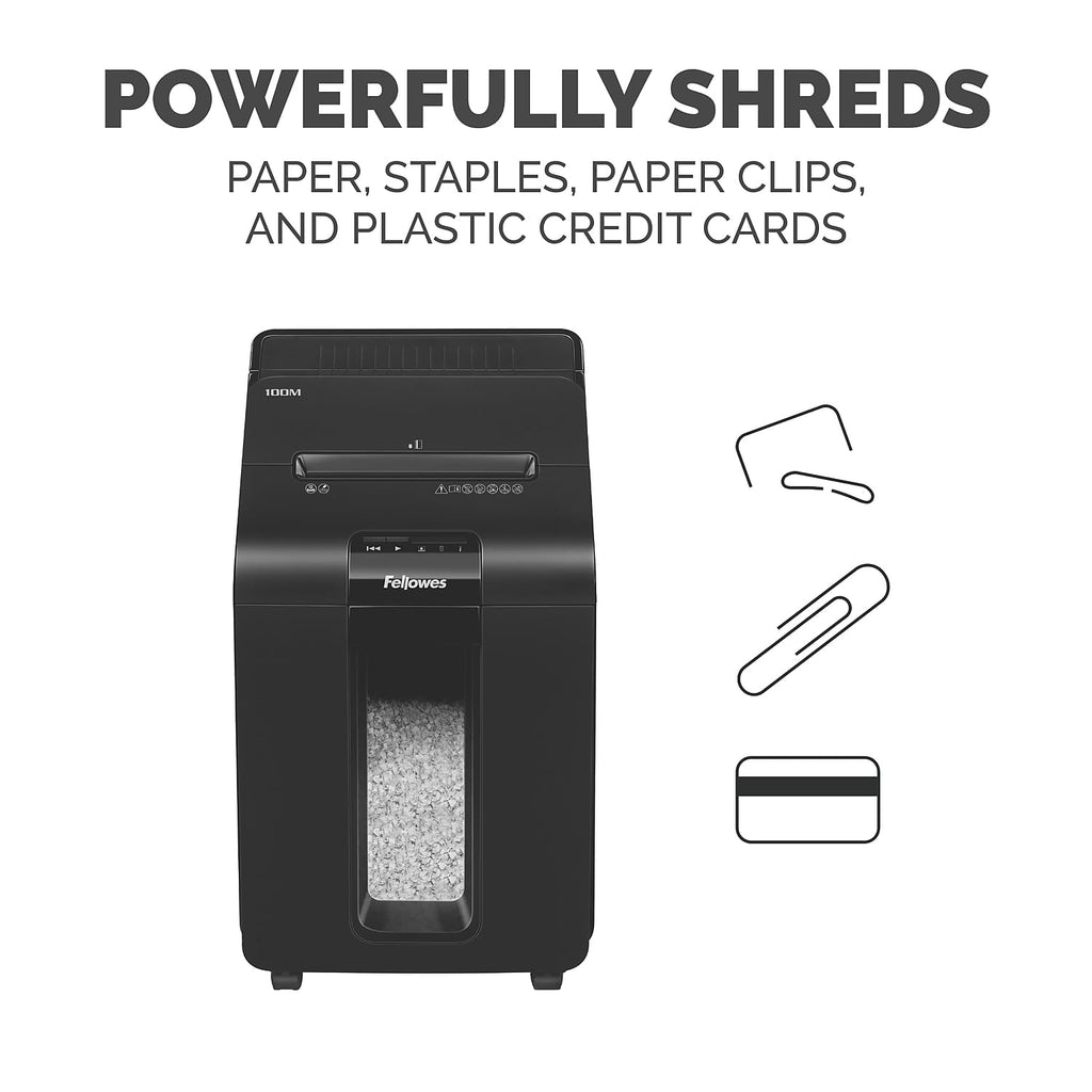 Fellowes AutoMax Micro-Cut 100M Commercial Office Auto Feed 2-in-1 Paper Shredder with 100-Sheet Capacity, Black