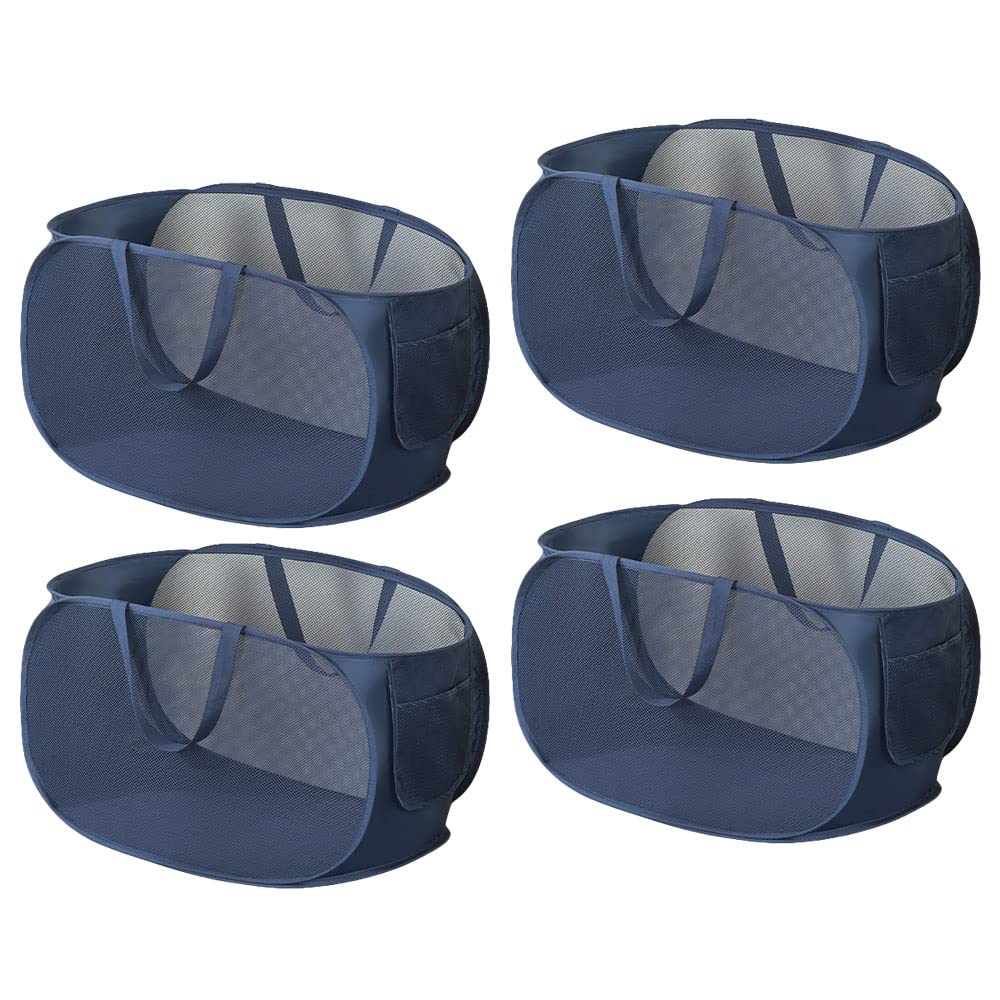 4Pcs Beige Canvas Laundry Hamper, Foldable Pop-up Mesh Basket, Large Capacity, Opening Design, Side Storage Bag, Versatile Use-Home, Camping, Dorm, Hotel, Travel