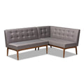 Baxton Studio Arvid Mid-Century Modern Dark Brown Faux Leather Upholstered 2-Piece Wood Dining Corner Sofa Bench