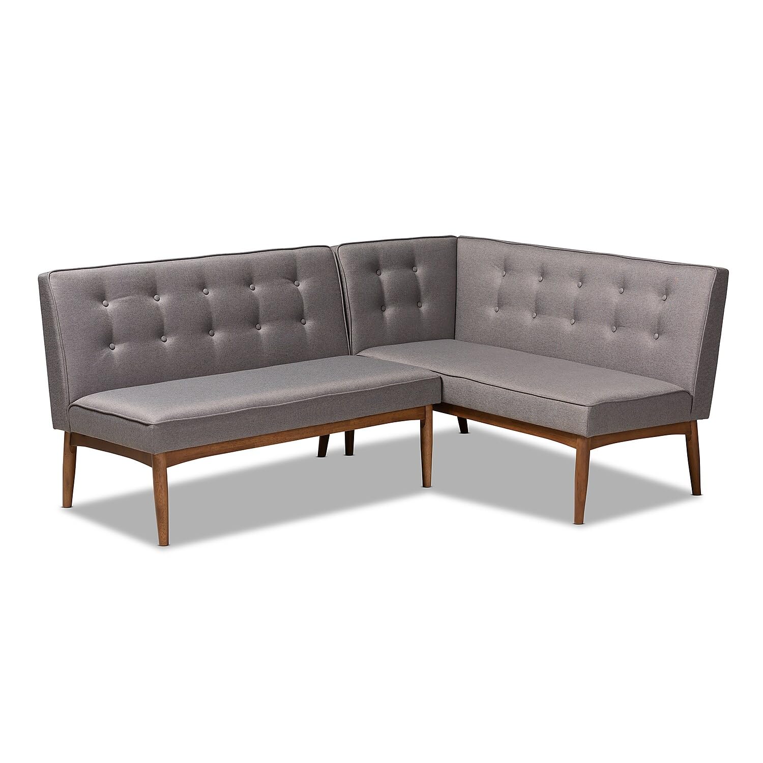 Baxton Studio Arvid Mid-Century Modern Dark Brown Faux Leather Upholstered 2-Piece Wood Dining Corner Sofa Bench