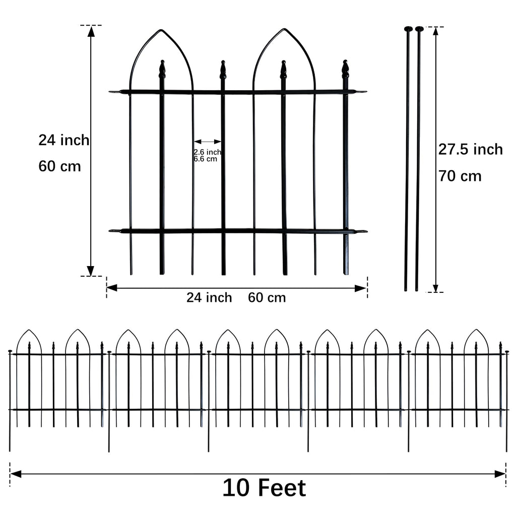 Thealyn Garden Fence 24" H x 24" W (5 Panels, Total 10 ft), Metal Fence Decorative Border Fence, Rustproof Landscape Fencing for Dog, Flower Bed, Yard, Patio, Animal Barrier