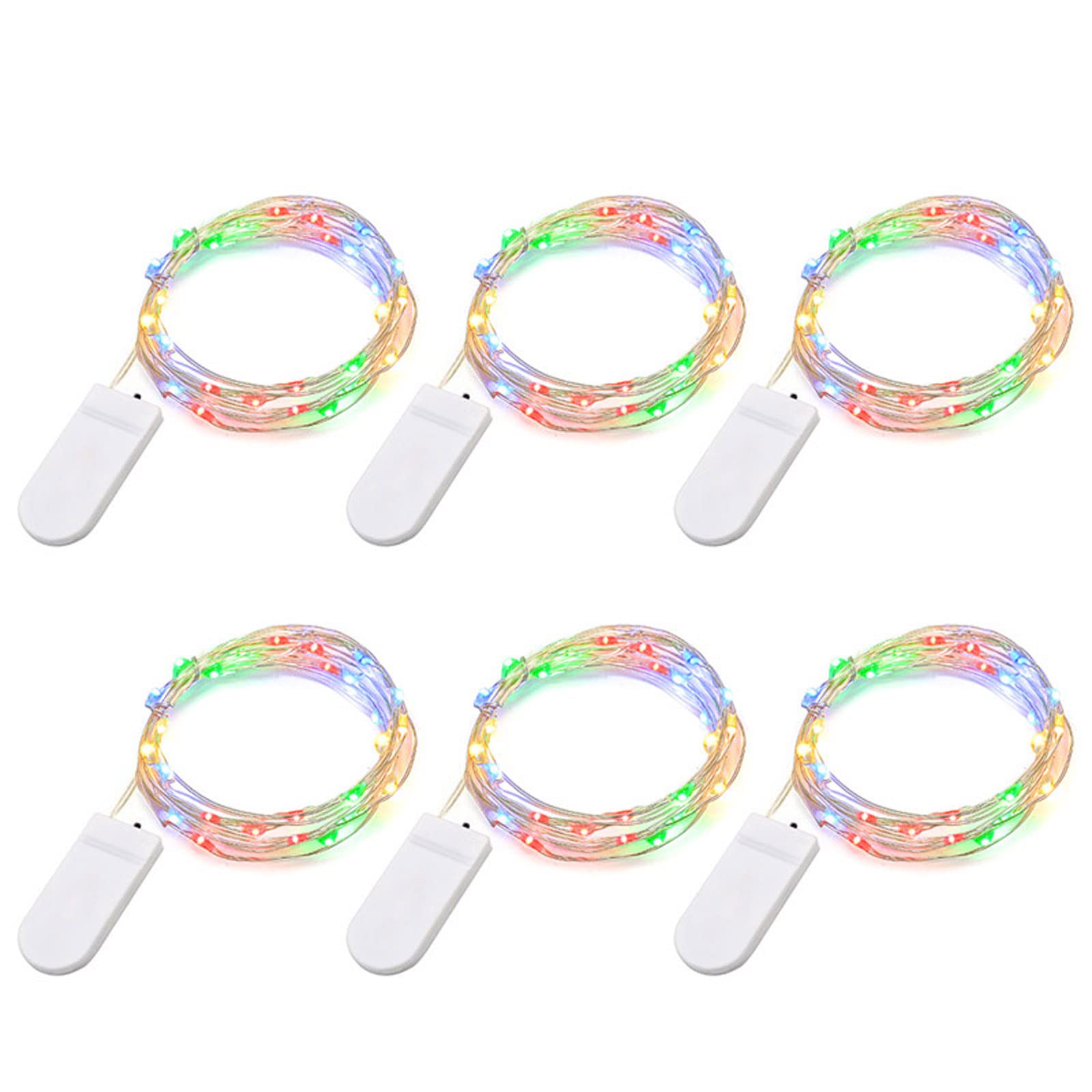 BXROIU Fairy Lights CR2032 Battery Operated,6.6Ft/2Meter 20 LEDs Micro Silver Wire String Lights for Bedroom Christmas Party Wedding Decoration (Multi-Colour, 6 Pack)