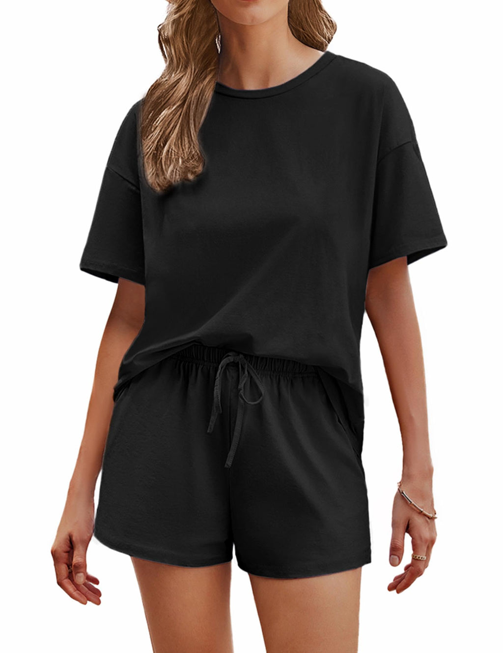 Ekouaer Cotton Pajamas Set for Womens Soft Short Sleeve Lounge Set Shorts Sleepwear Set 2 Piece Pjs Sets