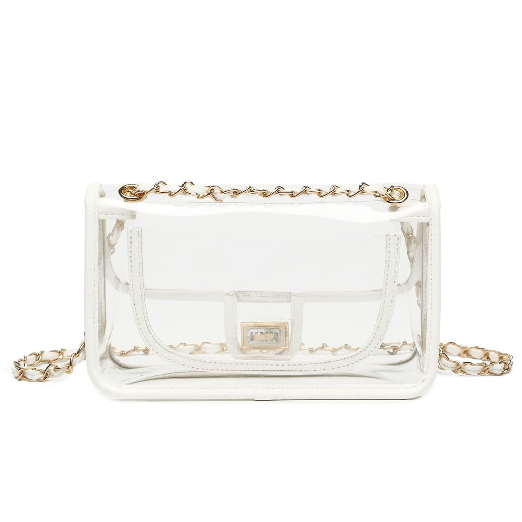 Womens PVC Clear Purse Handbag with Chain Stadium Approved Clear Bag See Through Bag for Working and Concert