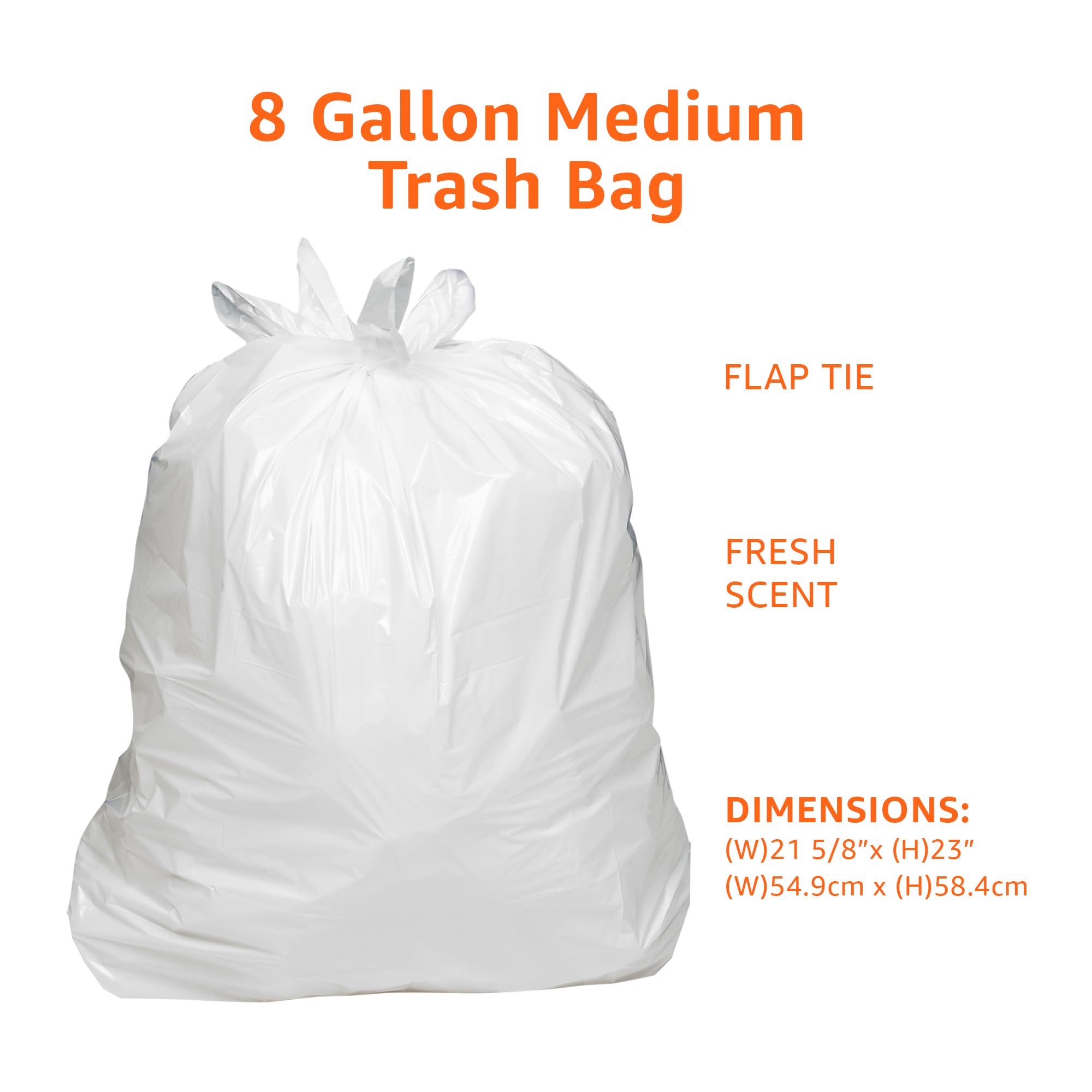 Amazon Basics 8 Gallon Flap Tie Trash Bags, Fresh Scent, 80 Count
