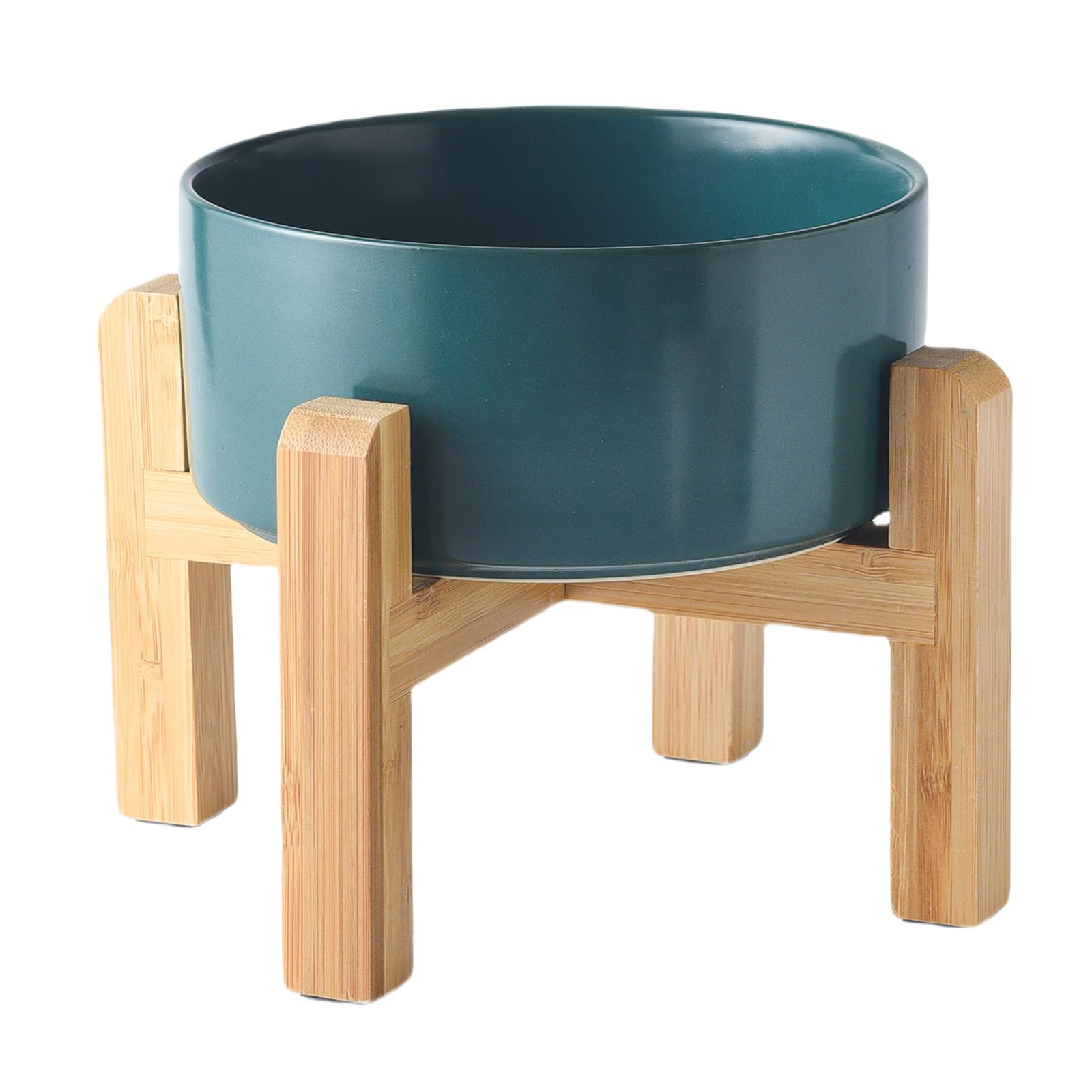 6'' Ceramic Raised Dog Bowl - 30Oz Dog Food & Water Bowl with Elevated Non-Slip Bamboo Stand, Dishwasher & Microwave Safe, Anti Vomiting Heavy Duty Pet Bowl for Small and Medium Dogs, Black