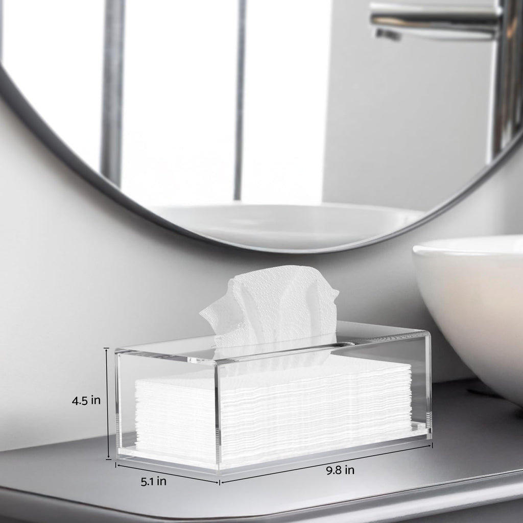 HIIMIEI Tissue Box Cover, Acrylic Tissue Holder Napkin Dispenser for Home Office Restaurant Desk Decor, Black Square 5.4x5.4x5.4''