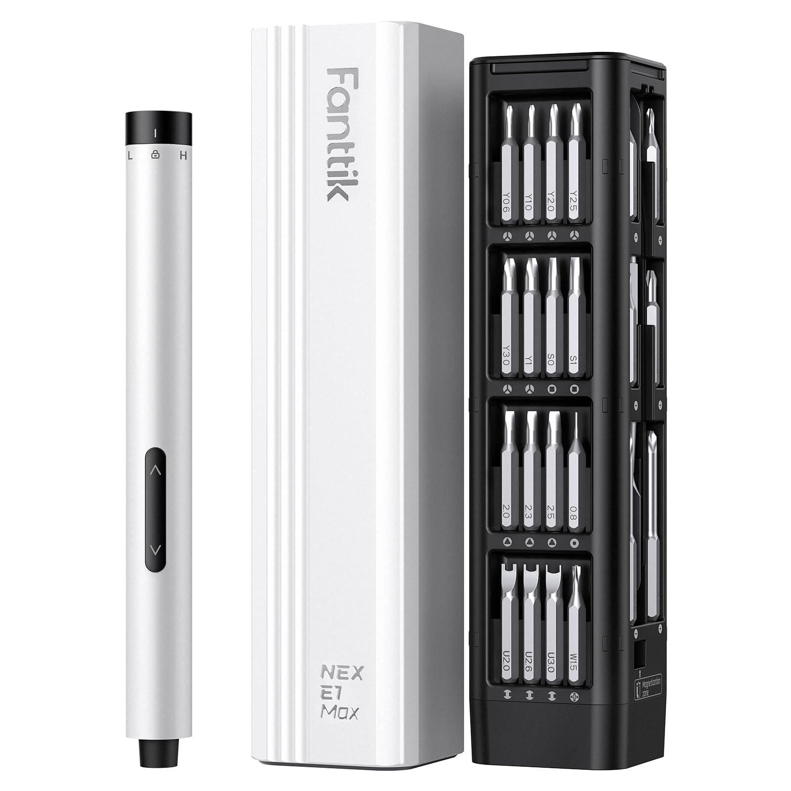 Fanttik E1 Max Electric Screwdriver, Mini Precision Screwdriver Set, 50 Magnetic Bits, Magnetic Storage, 5/32‘’Hex, Repair Tool Kit for Electronics Phone Camera Laptop Watch (White)