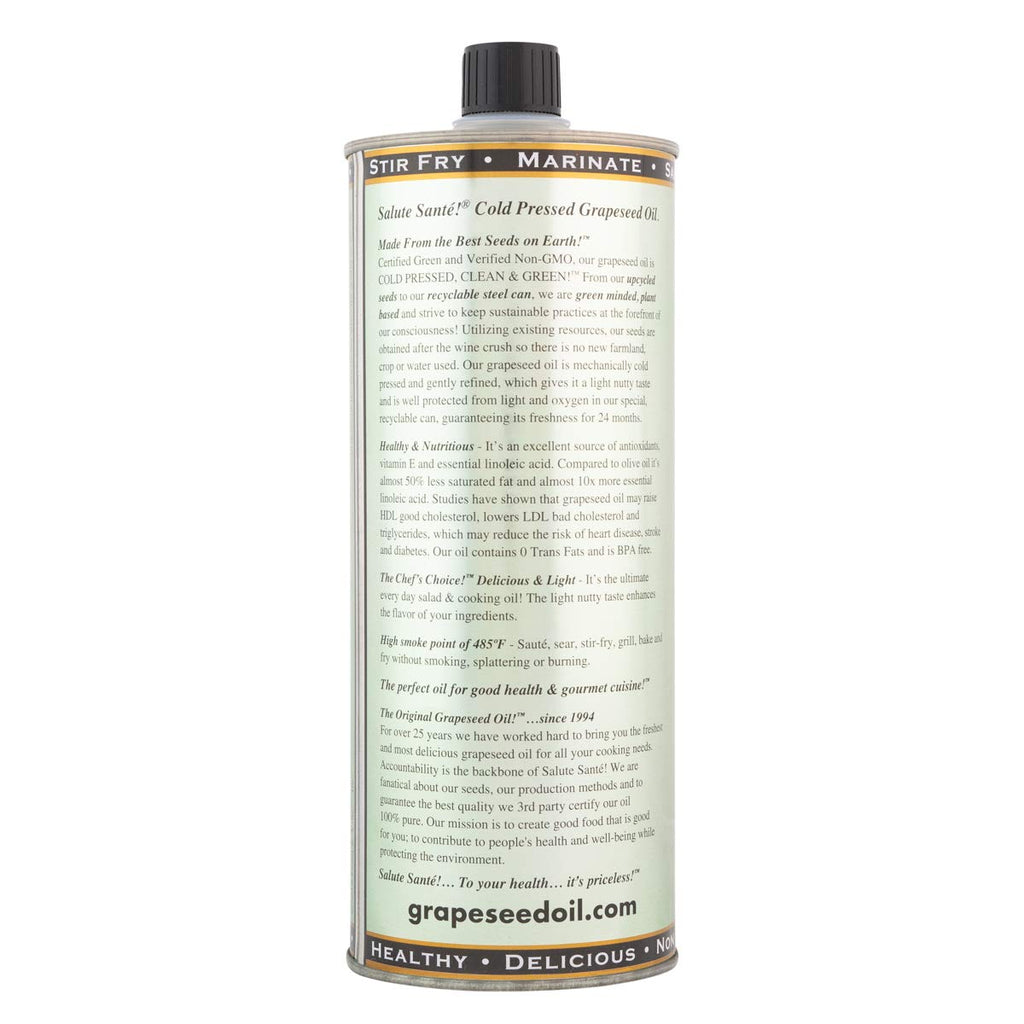 Salute Santé! Cold Pressed Grapeseed Oil – 500 ml 1-Pack — cooking oil, grapeseed oil — High Smoke Point, Neutral Flavor, Ideal for Frying, Baking & Salad Dressings Gourmet kitchen essential