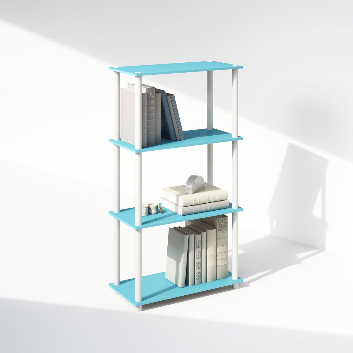 Furinno Turn-N-Tube Book Shelf, 4-Tier Bookshelf, Bookcase with Multipurpose Compact Display Rack, 11.6 x 23.6 x 43.2, for Living Room, Bedroom, Home Office, Americano/Black
