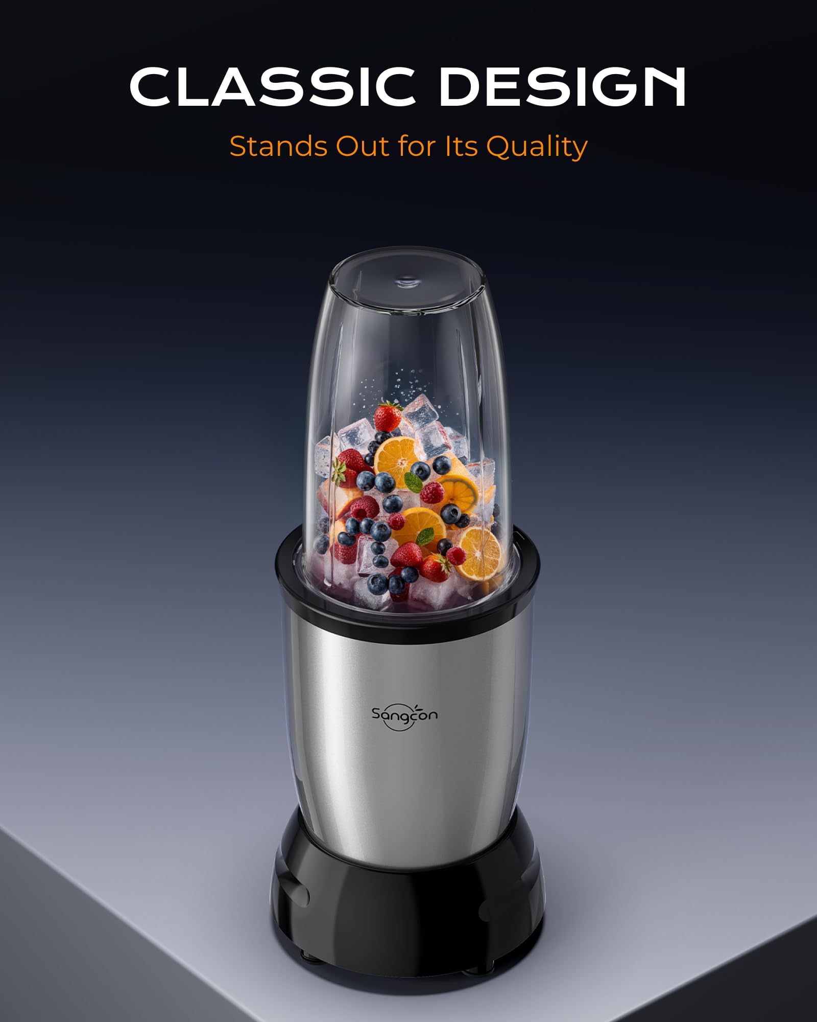 Sangcon 1000W Smoothie Blender for Kitchen, Blenders for Smoothies with (3) Cups (2) Spout Covers (1) Storage Cap (1) To-Go Cap, Portable Blender for Shakes, Ice Crushing, Frozen Drinks, Spices