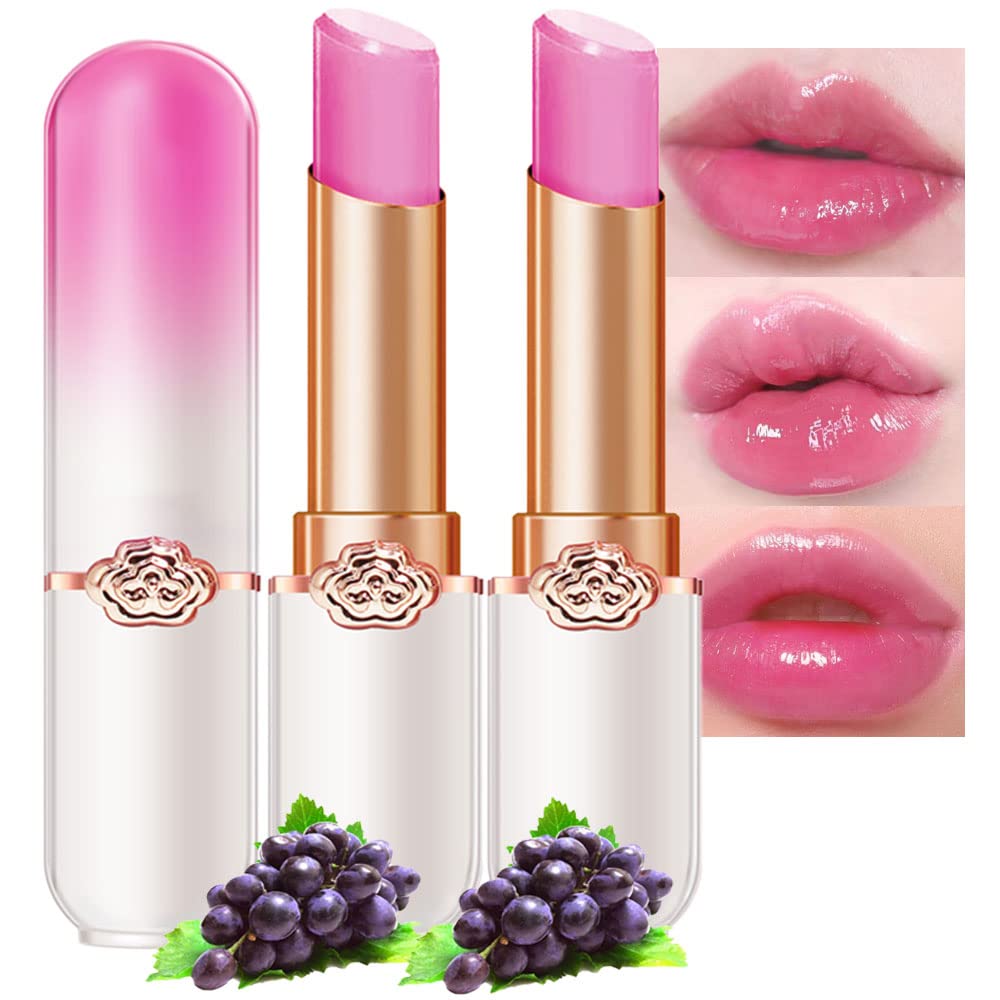evpct 2Pcs Blueberry Tinted Lip Balms PH Lip Color Changing Lipstick Balm Stain Gift Set Queen for Women Girls Korean Mood Long Lasting Color Change Light Pink Lipstick Lip Tint Plumper Gloss