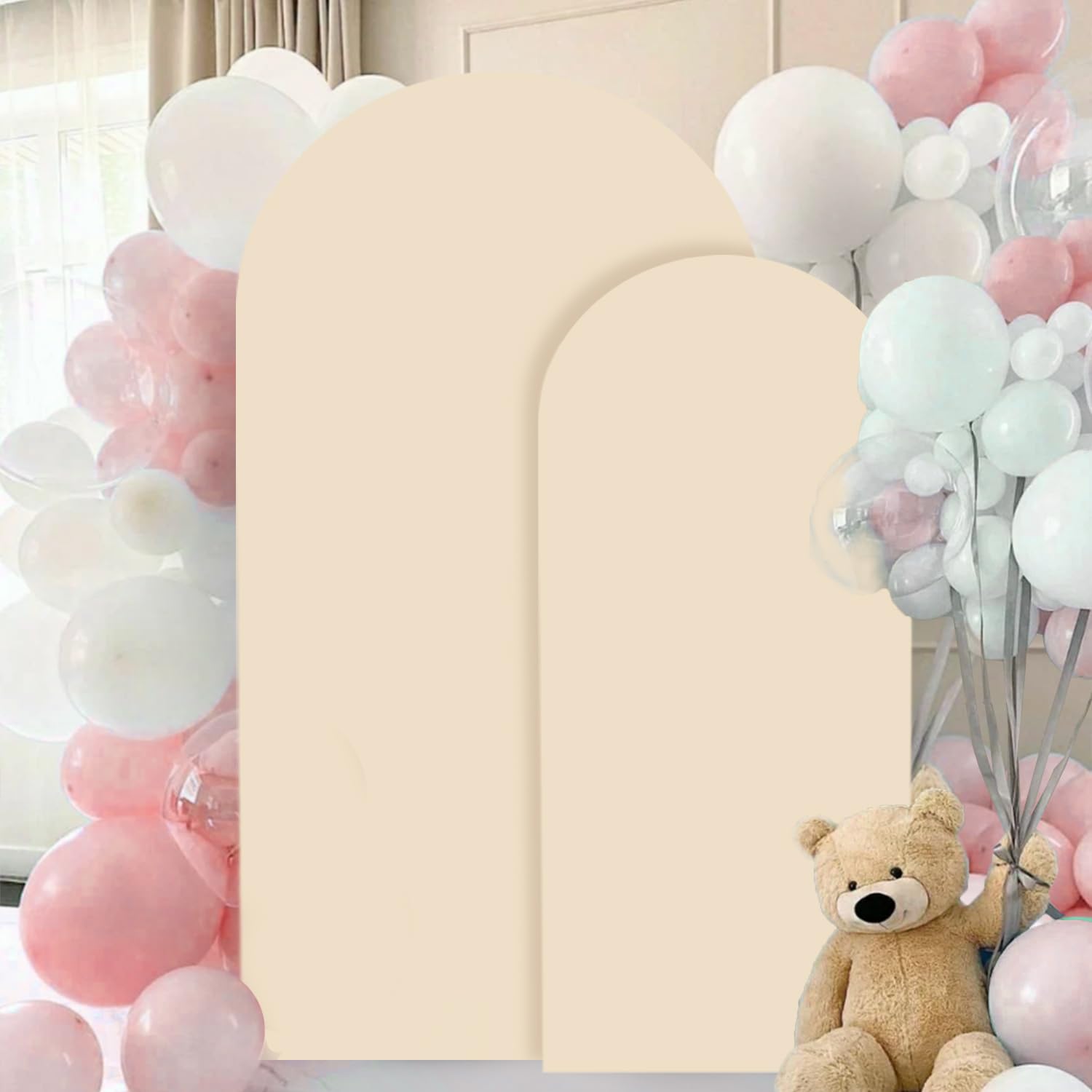 FANPROMS Beige Arch Backdrop Cover Set of 3 Wedding Arch Cover 4x5x6FT Round Top Arch Stand Cover for Fitted Arch Covers Spandex Backdrop Covers Set for Wedding Party Ceremony Decorations