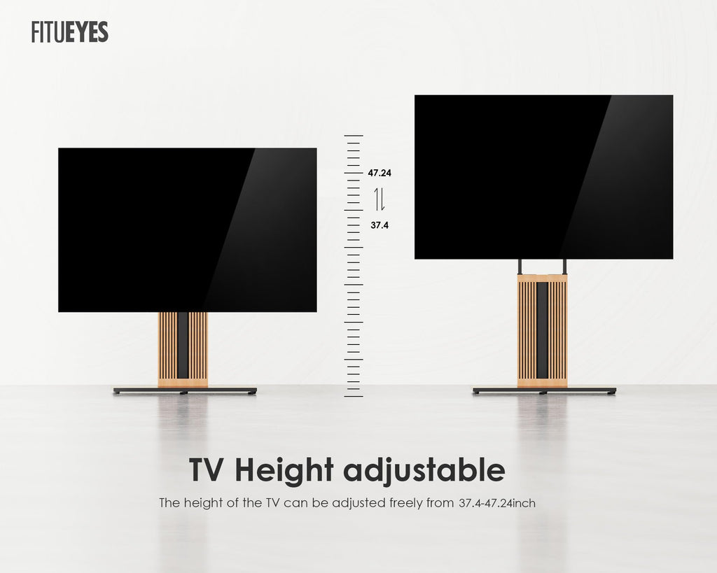 FITUEYES Wood TV Stand Swivel Mount with Hidden Back Storage for 32-65 inch TV Screens, Scandinavian Style Tall Floor TV Stand for Home Decor with Reinforced Base, Zen Series, Black