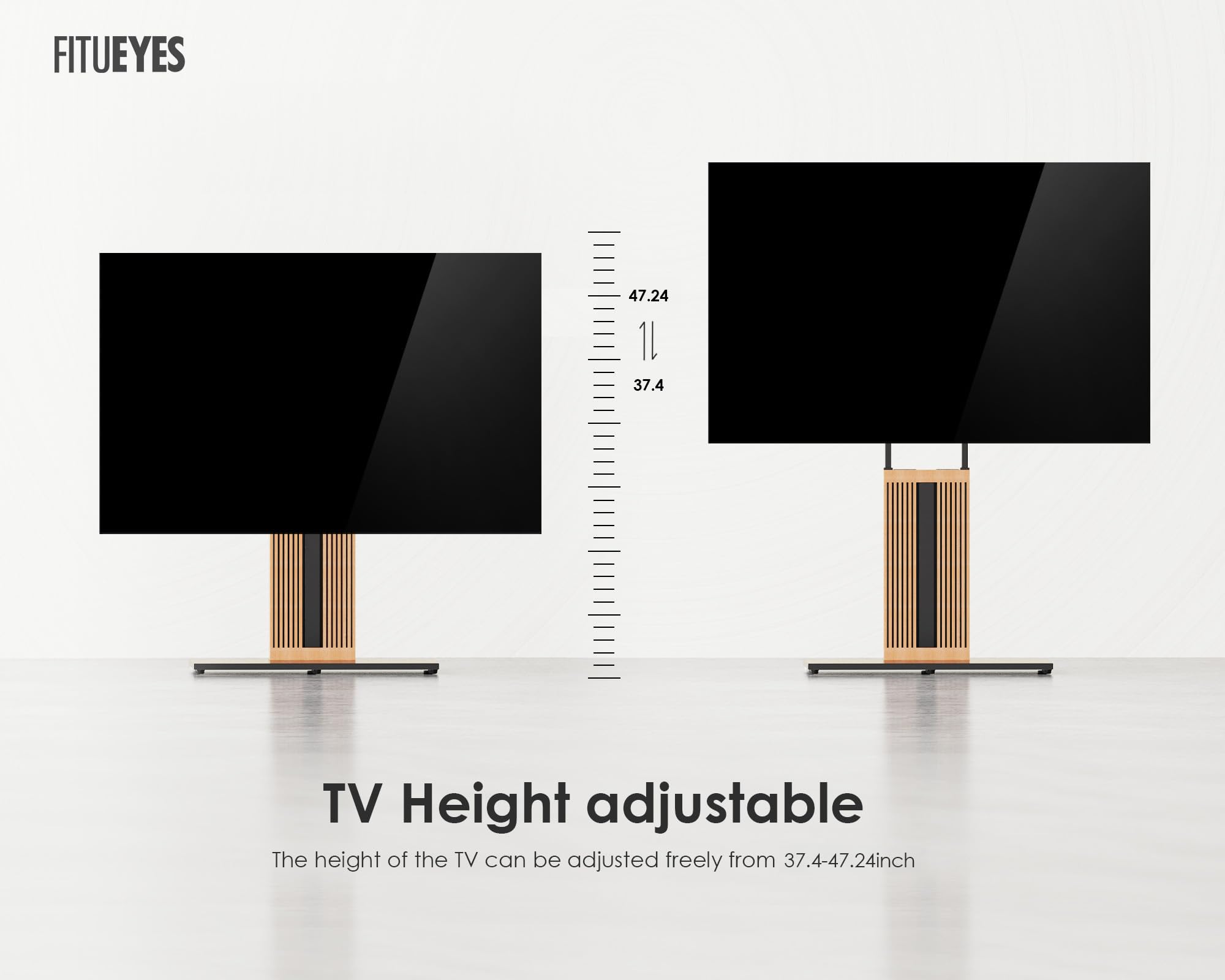 FITUEYES Wood TV Stand Swivel Mount with Hidden Back Storage for 32-65 inch TV Screens, Scandinavian Style Tall Floor TV Stand for Home Decor with Reinforced Base, Zen Series, Black