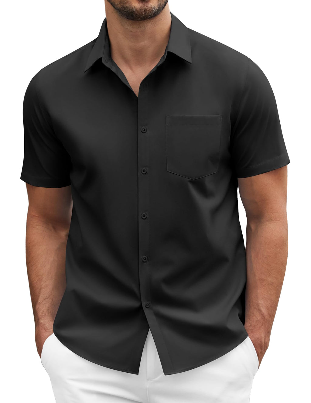 COOFANDY Men's Short Sleeve Casual Button Down Shirt Business Untucked Dress Shirts with Pocket