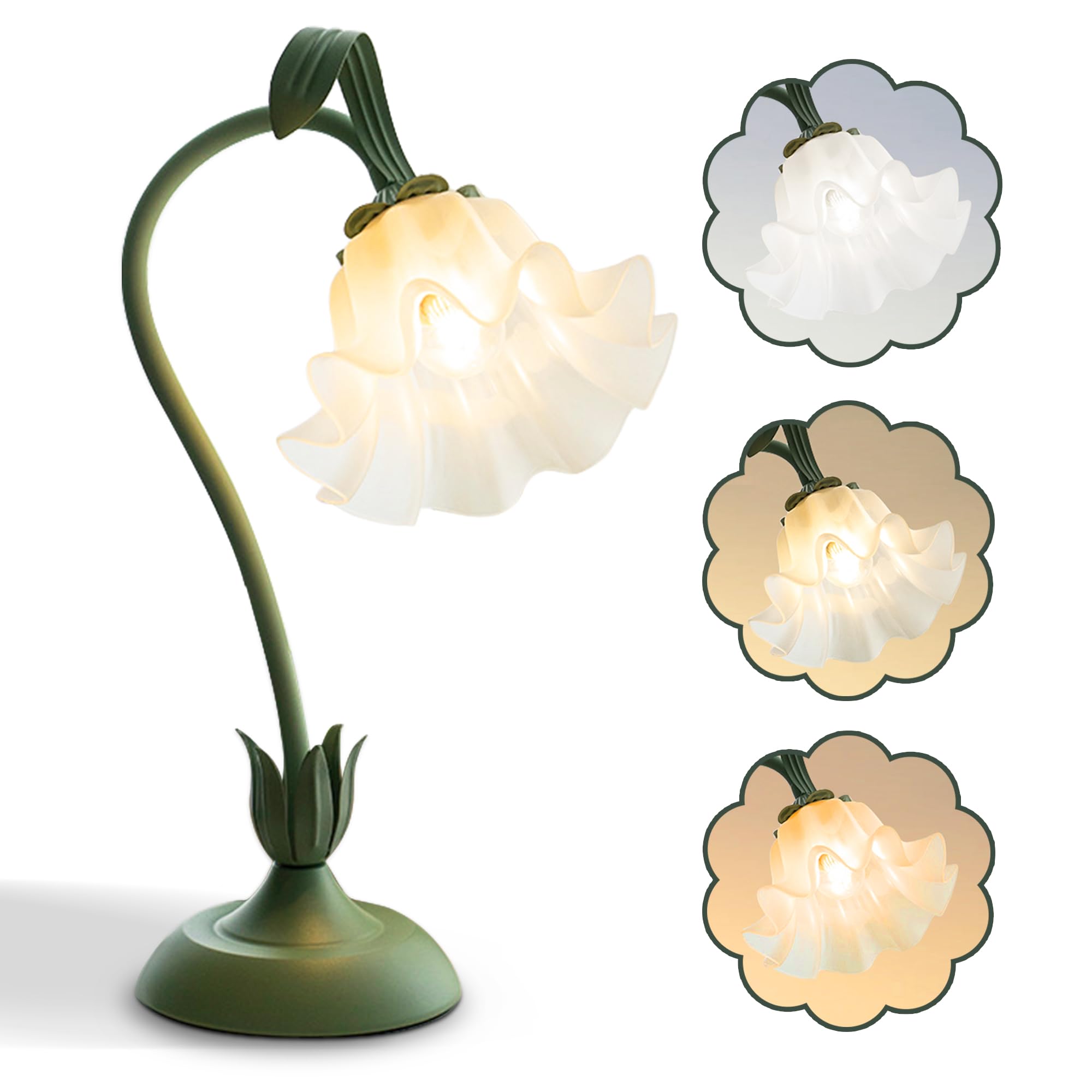 AQDZCNF Flower Table Lamp,LED Reading Light Bedside Vintage Flower Night Light,3 Colors Modes Kawaii Bedside Lamps Decor,Living Room Bedroom Room Lighting Table Lamps Home Decoration (White)