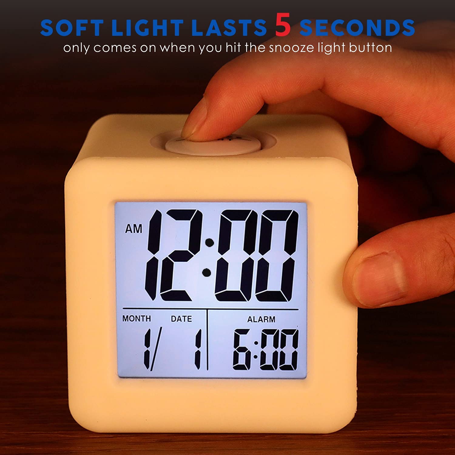 Plumeet Digital Alarm Clock Kids Clock with Snooze and White Nightlight - Easy Setting Travel Alarm Clocks Display Time, Date, Alarm - Ascending Sound - Battery Powered (Baby Blue)