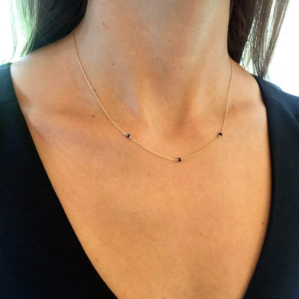 BERISO 14K Gold/Silver Plated Choker Necklace for Women Shining Dots Station Gold Chain Necklace Beads Sparkle Chain Necklace Link Chain Exquisite Jewelry for women