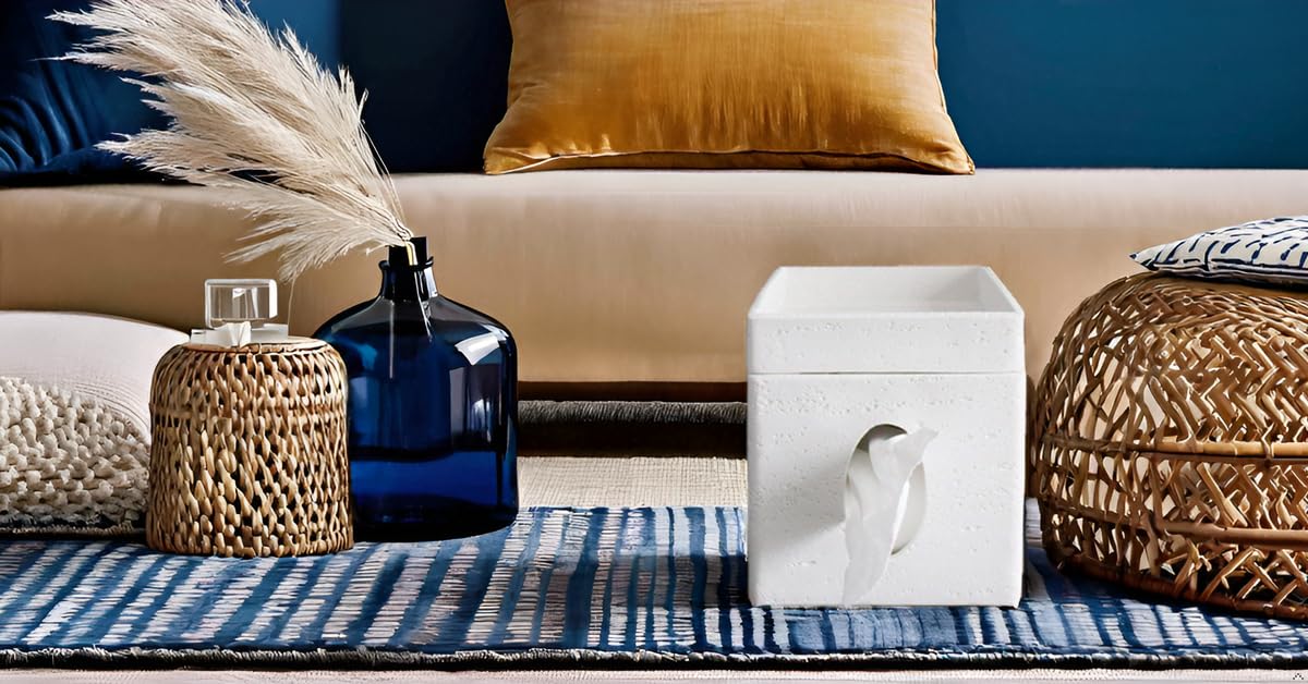 Hymmah Square Tissue Box Cover Holder with Tray,Unique Cube Design Tissue Dispenser Cover Decor for Vanity Counter Tops Also Great for Bedroom and Living Room